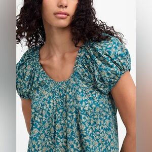 Madewell NWOT Eloise Ditsy Floral Green Top Puff Sleeves Size 2